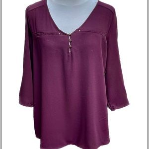 Tempted Mixed Media Maroon Top Size Large
